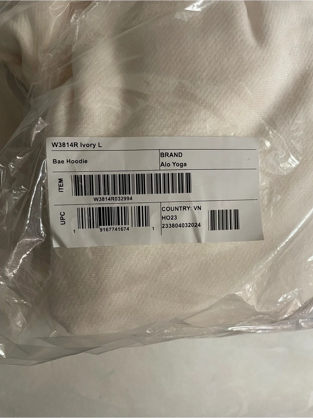 Alo NWT Bae Hoodie Ivory Cream Cropped Pullover Sweatshirt Size L